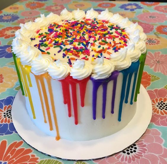 Rainbow Drip Cake with Sprinkles