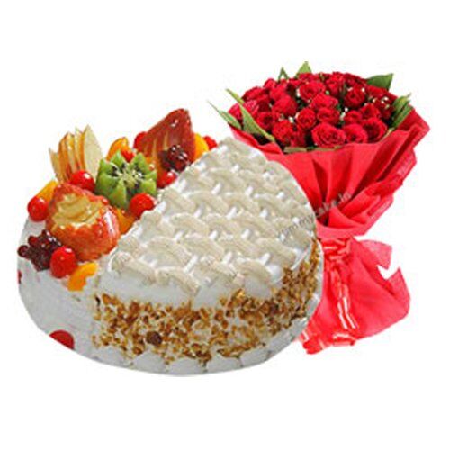 Happy Birthday Cake & Fruit Bouquet Bundle - Cake - USA